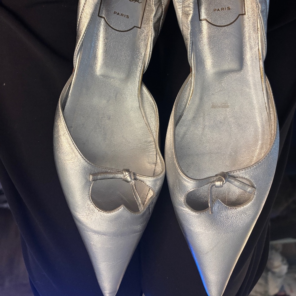 Roger Vivier Silver D’orsay pointed flats